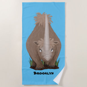 Serviette De Plage Caricature en élasmère de rhinocéros laineux