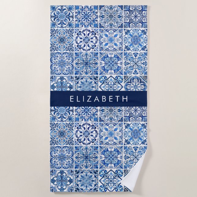 Serviette De Plage Carreaux méditerranéens, Portugais, Azulejo, Votre (Devant)