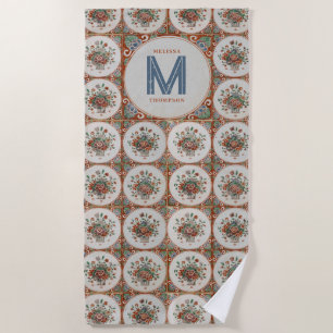 Serviette De Plage Carreaux vintages en terre cuite Monogram