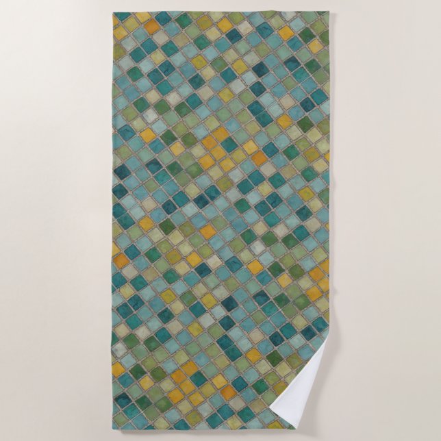 Serviette De Plage Carrelage en mosaïque bleu jaune vert (Devant)
