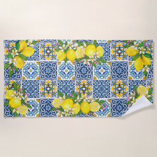 Serviette De Plage Carrelage méditerranéen clair Sicilien Citrus Lemo