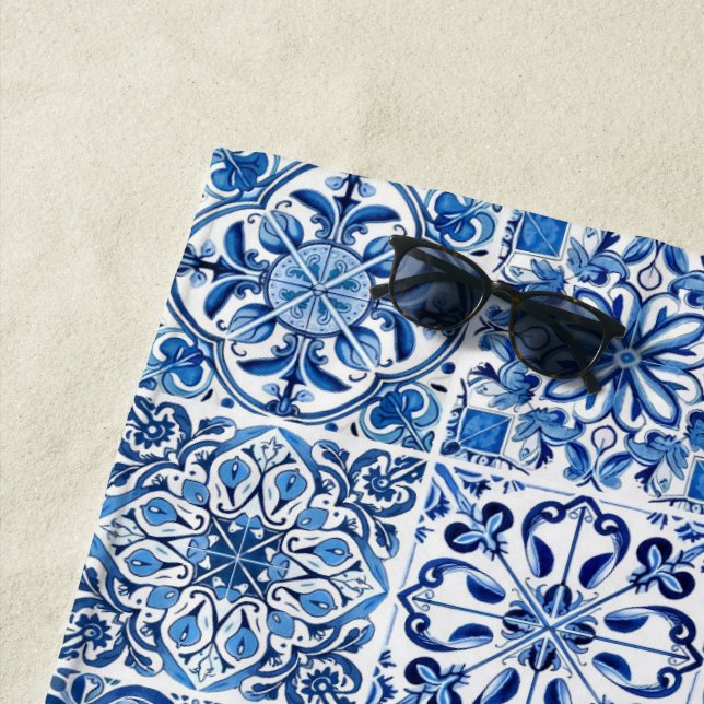 Serviette De Plage Carrelage méditerranéen, Portugais, Azulejo, Majol (En situation)
