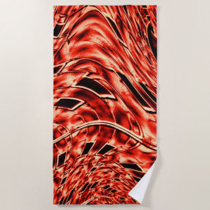 Serviette De Plage Carrés tordus reflétés du rouge au corail