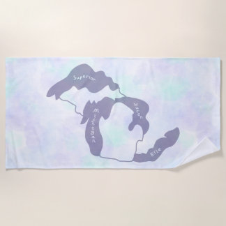 Serviette De Plage Carte aquarelle des Grands Lacs du Michigan