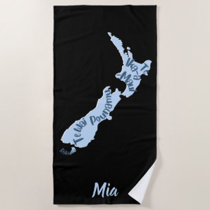 Serviette De Plage Carte d'Aotearoa NZ, îles sous leur nom maori