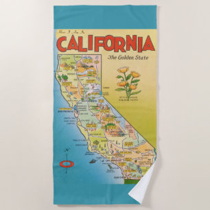 Serviette De Plage Carte de la Californie vintage