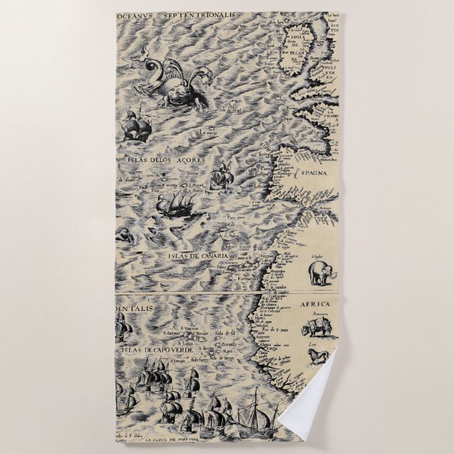 Serviette De Plage Carte du monde antique de l'océan Atlantique (Devant)