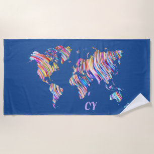 Serviette De Plage Carte du monde multicolore