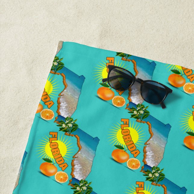 Serviette De Plage Carte Floride Oranges ensoleillées été (En situation)