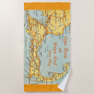 Serviette De Plage Carte vintage de Cape Cod Orange