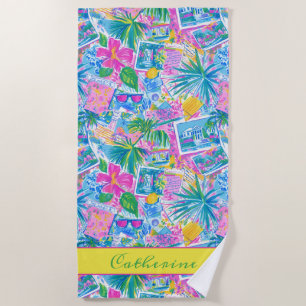 Serviette De Plage Cartes postales personnalisées de plage tropicale