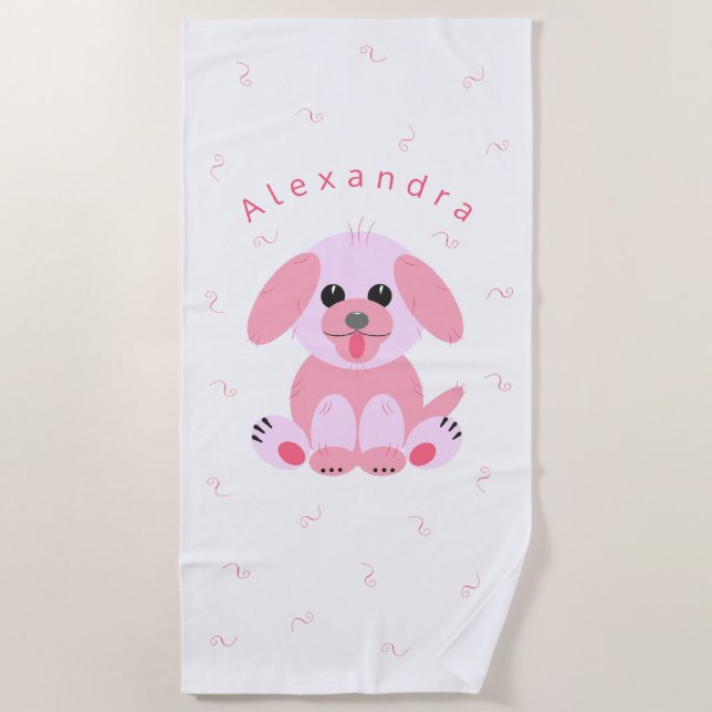 Serviette De Plage Carton rose pâle de Chien mignon (Devant)