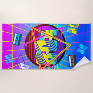 SERVIETTE DE PLAGE CASSETTE AUDIO RÉTRO OLD SCHOOL DES ANNÉES 80