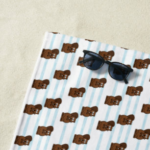 Serviette De Plage Castor sur bandes bleues