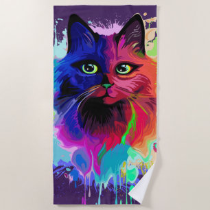 Serviette De Plage Cat Trippy Psychedelic Pop Art