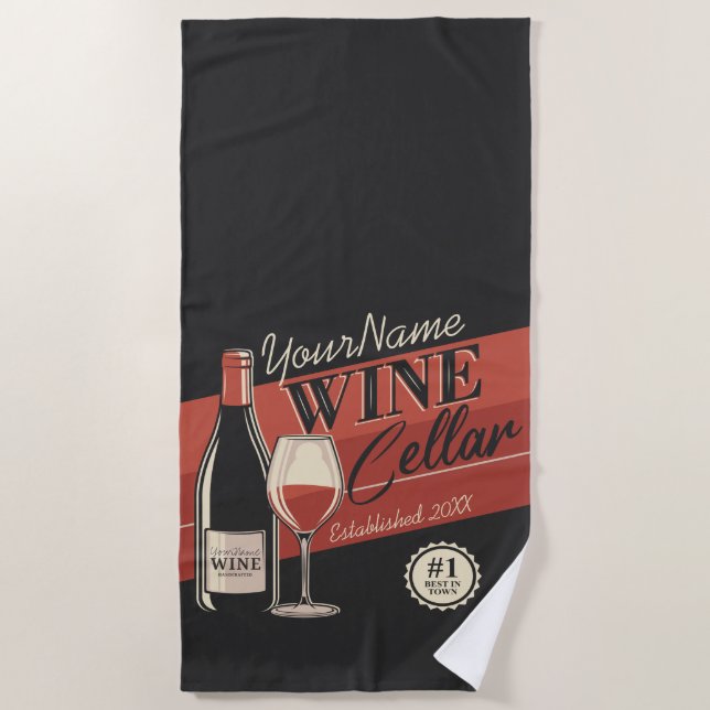 Serviette De Plage Cave à vin personnalisée Bouteille Salle de dégust (Devant)