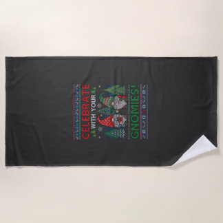 Serviette De Plage Célébrez Gnomies Noël Gnomes Arbres Renne