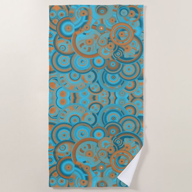 Serviette De Plage Cercle Concentré Dégradé Orange Rust Turquoise (Devant)