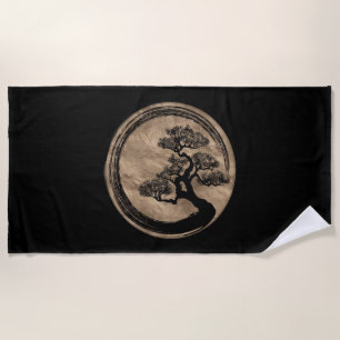 Serviette De Plage Cercle de zen d'Enso et or d'arbre de bonsaïs