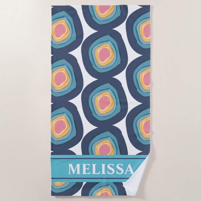 Serviette De Plage Cercles rose Aqua bleu moderne Personnalisé (Devant)