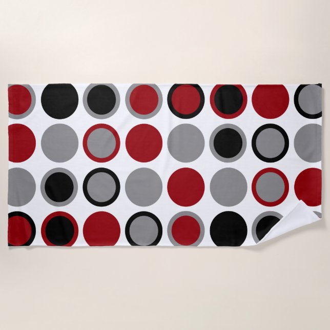 Serviette De Plage Cercles rouges, noirs et gris (Devant)