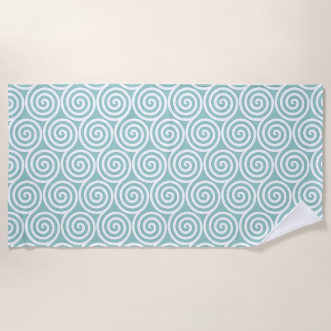 Serviette De Plage Cercles spiraux Abstraits en bleu clair et blanc (Devant)