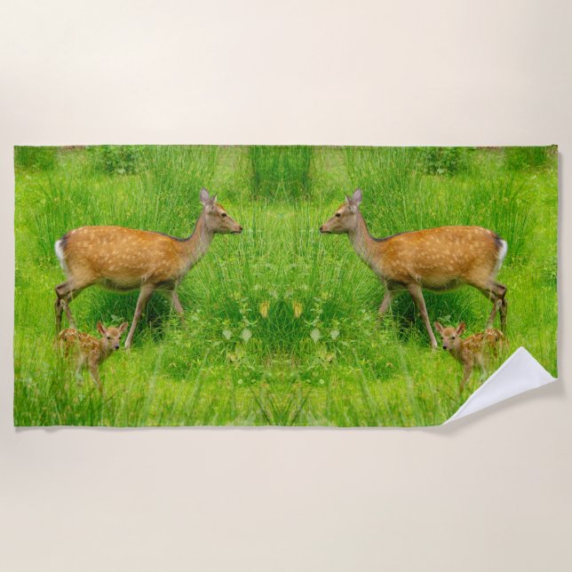 Serviette De Plage Cerf mignon avec bébé (Devant)