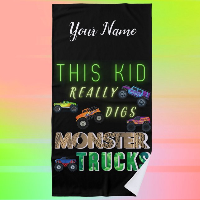 Serviette De Plage Cet Enfant A Vraiment Digéré Des Camions Monster (Créateur téléchargé)