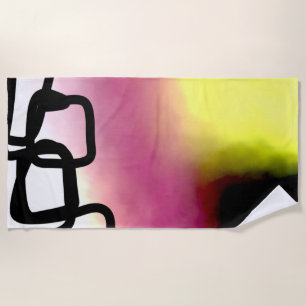 Serviette De Plage Chaîne de blocage : Abstrait rose, jaune, noir et 