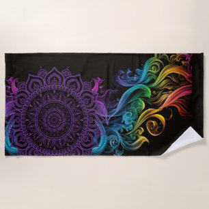 Serviette De Plage Chakra violet Mandala Bold noir coloré