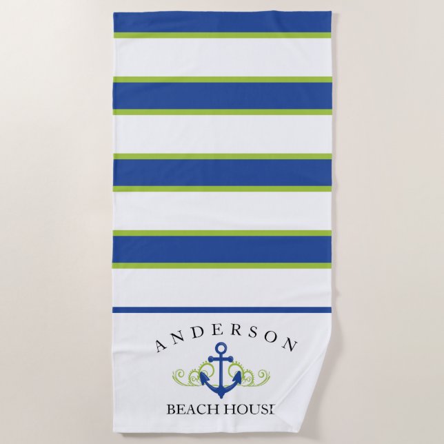 Serviette De Plage Chambre de plage personnalisée profonde de rayure (Devant)