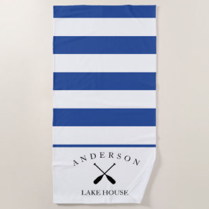 Serviette De Plage Chambre personnalisée profonde de lac stripe bleue