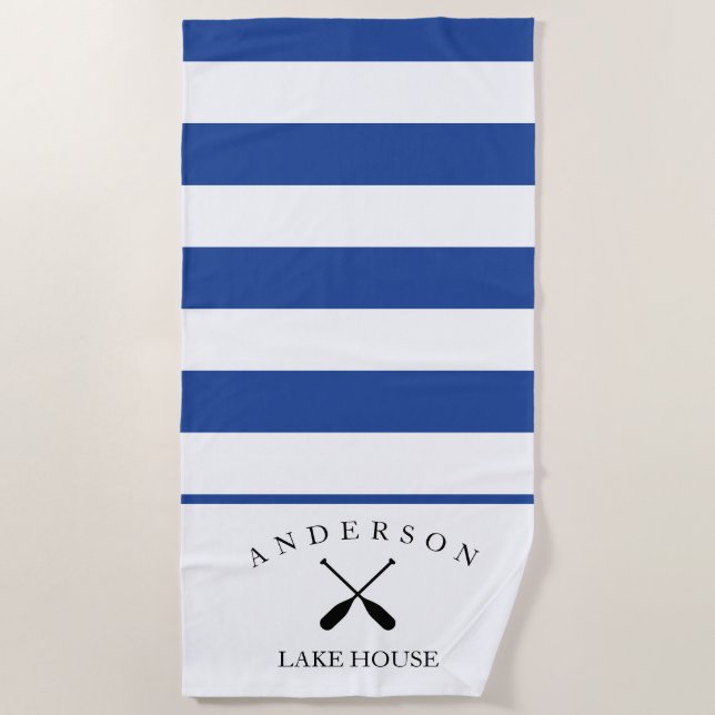 Serviette De Plage Chambre personnalisée profonde de lac stripe bleue (Devant)