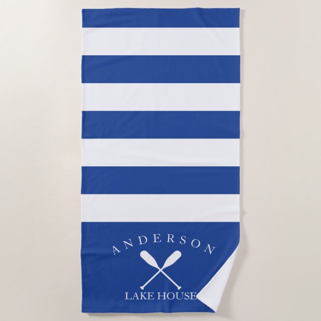 Serviette De Plage Chambre personnalisée profonde de lac stripe bleue (Devant)