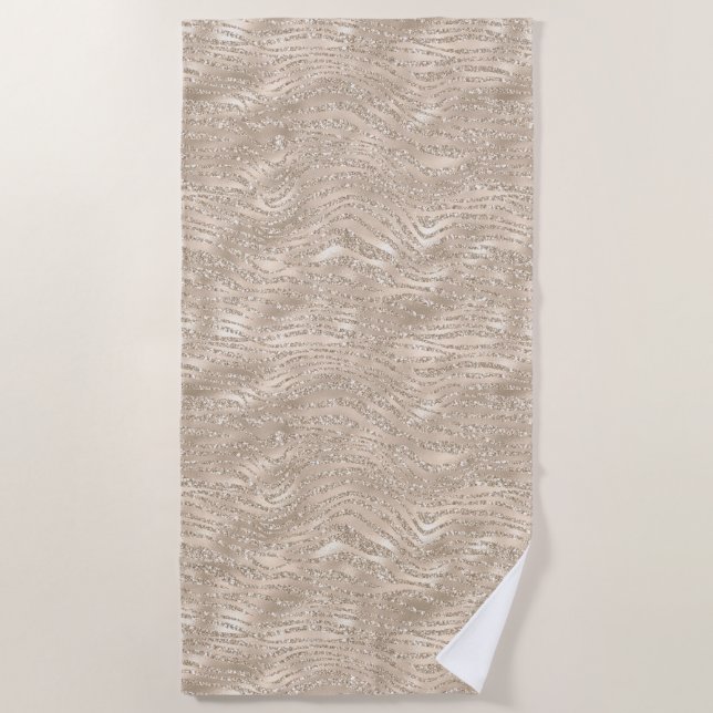 Serviette De Plage Champagne Gold White Glitzy Parties scintillant Ze (Devant)