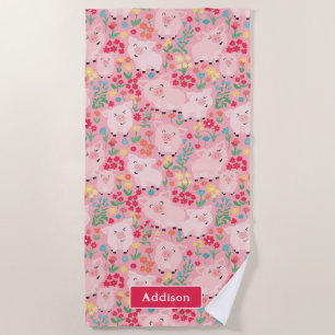 Serviette De Plage Charbon Animal Floral Russe Personnalisé