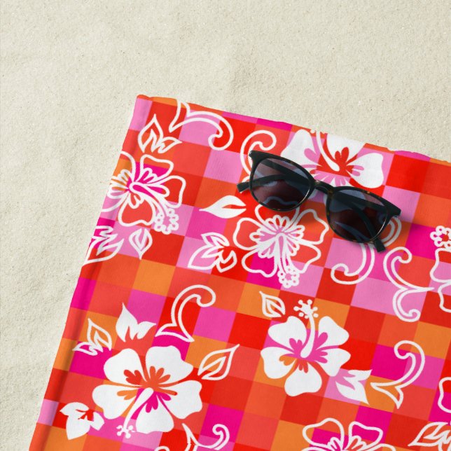 Serviette De Plage Chariot Hibiscus Hawaiian Floral - Rouge (En situation)