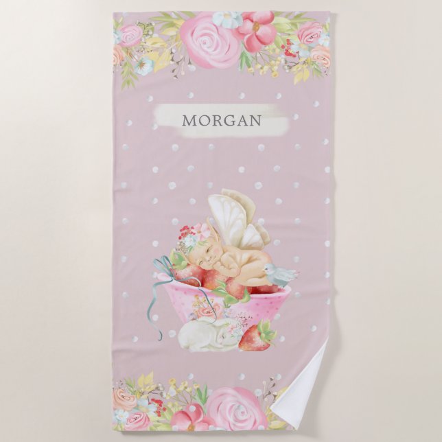 Serviette De Plage charmant jardin charmant de fée bébé monogramme en (Devant)