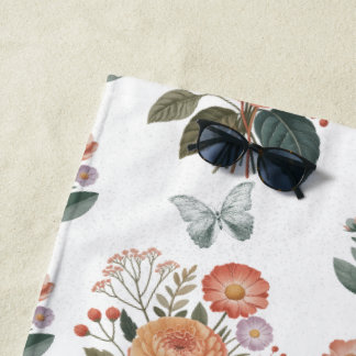 Serviette De Plage Charme floral avec des ailes de papillon