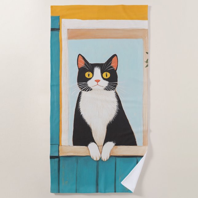 Serviette De Plage Charming Chat in Window (Devant)