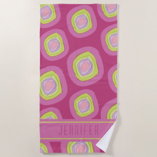 Serviette De Plage Chartreuse Yellow Pink Circles Nom du Motif
