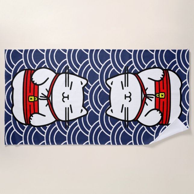 Serviette De Plage Chat chanceux japonais ou Maneki-Neko (Devant)