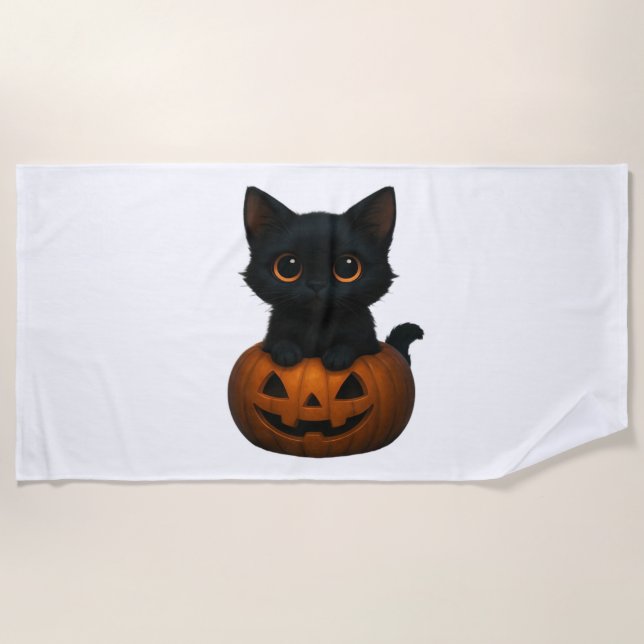 Serviette De Plage Chat citrouille - Mignonne chemise d'Halloween Éff (Devant)