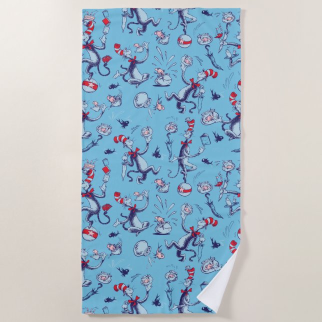 Serviette De Plage Chat Dans Le Casquette | Motif bleu (Devant)