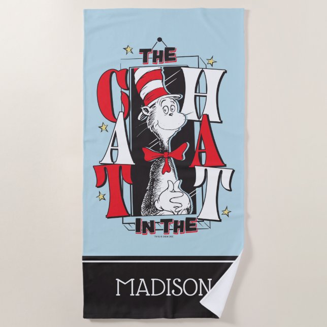 Serviette De Plage Chat dans le Casquette | Texte B&W (Devant)