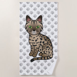 Serviette De Plage Chat de dessin animé mignon Bronze Egyptian Mau &