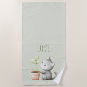 Serviette De Plage Chat de jardin avec amour pour les plantes