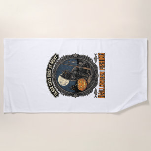Serviette De Plage Chat de pêche Halloween Design de citrouille vinta