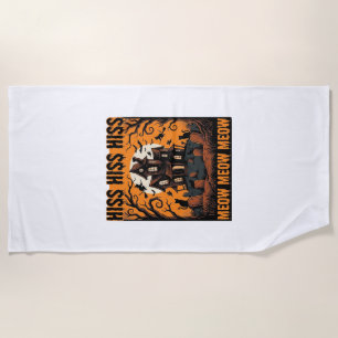 Serviette De Plage Chat d'Halloween Miaou Maison de Sorcière Vintage