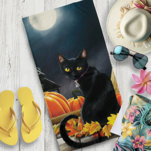 Serviette De Plage Chat d'Halloween noir